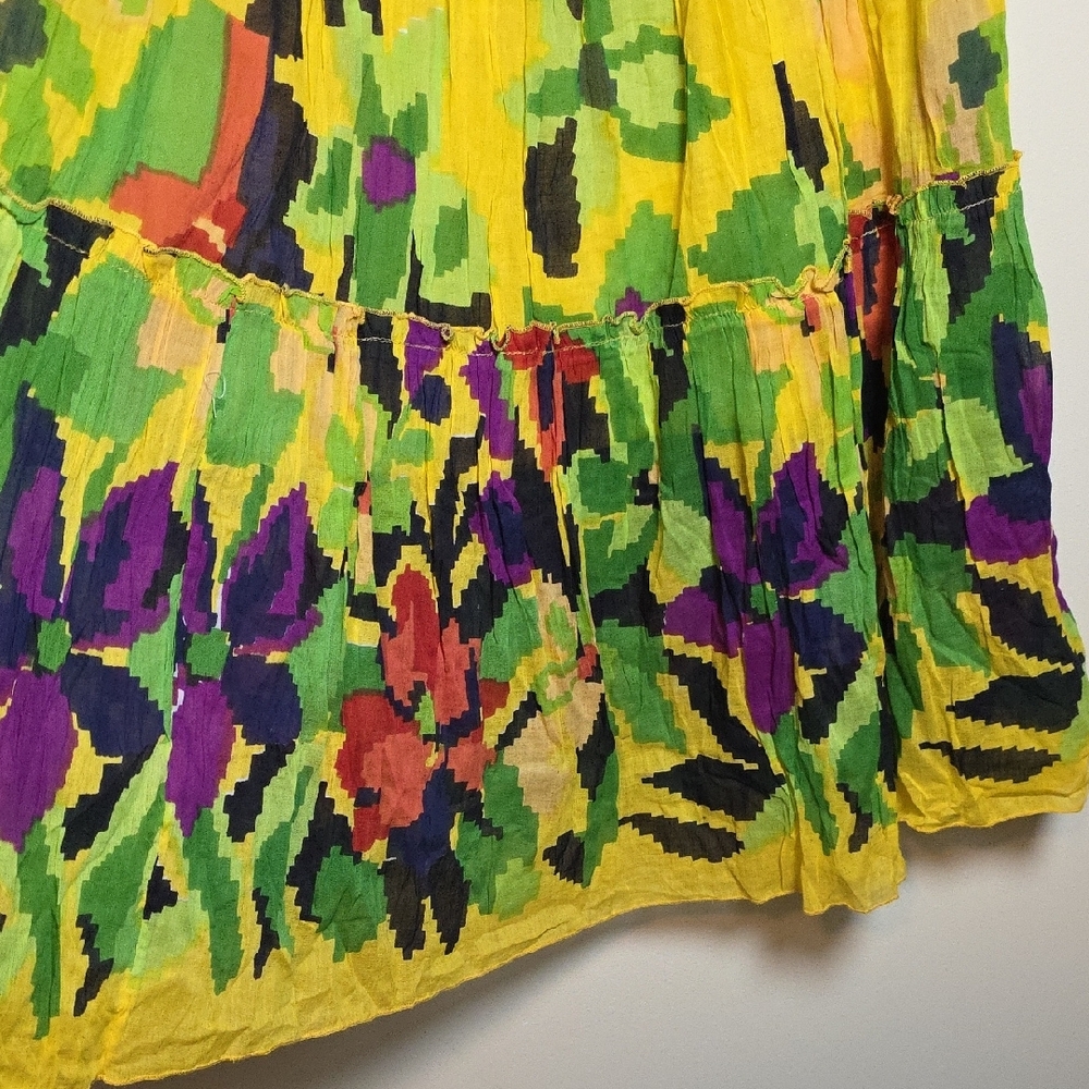 Vibrant Yellow and Green Boho Midi Skirt - Picture 4 of 7